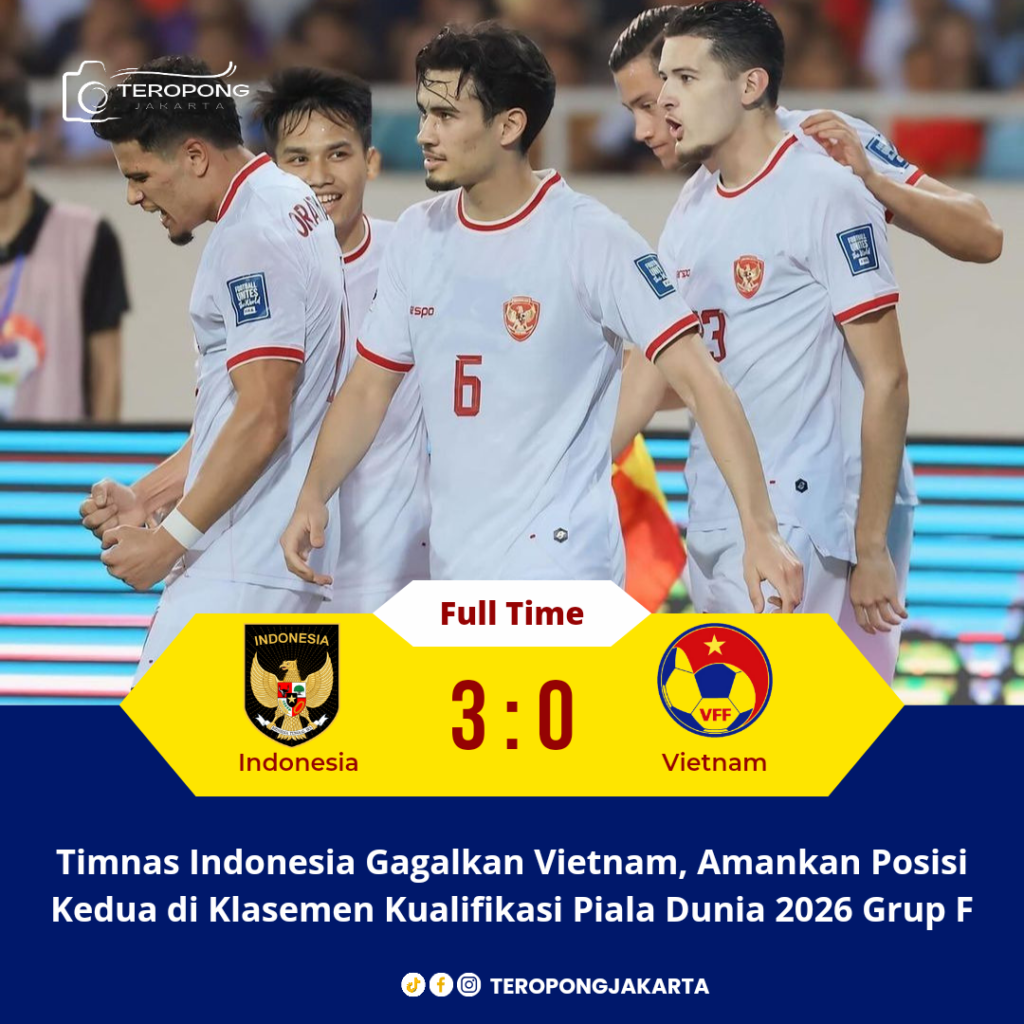 Timnas Indonesia Gagalkan Vietnam, Amankan Posisi Kedua di Klasemen Kualifikasi Piala Dunia 2026 Grup F